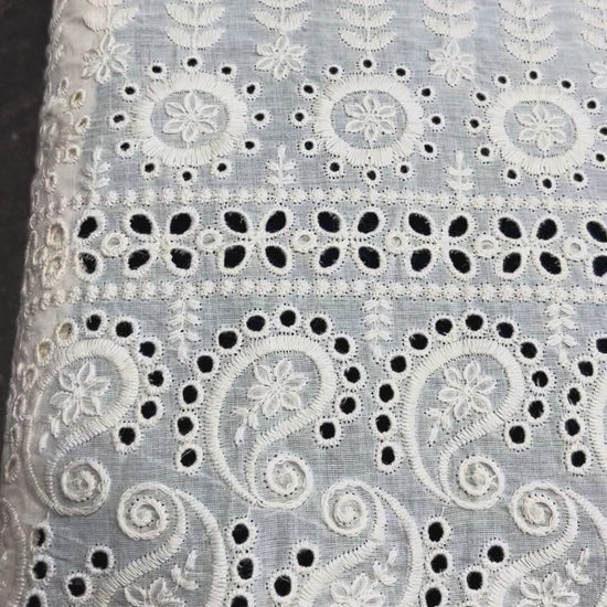 Kora Cotton Dyeable Border Pattern Chikankari Embroidered Fabric