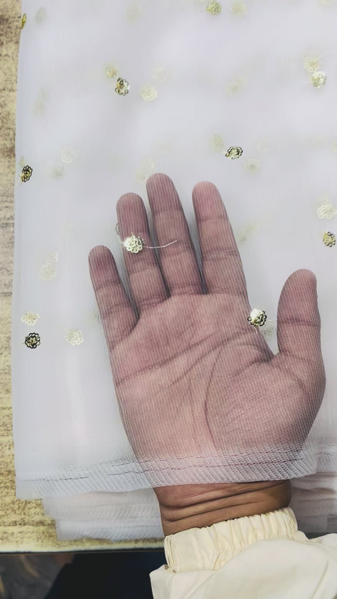 White Golden Butti Net Fabric