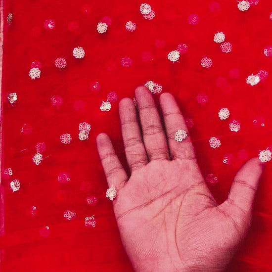 Red Butti Net Fabric