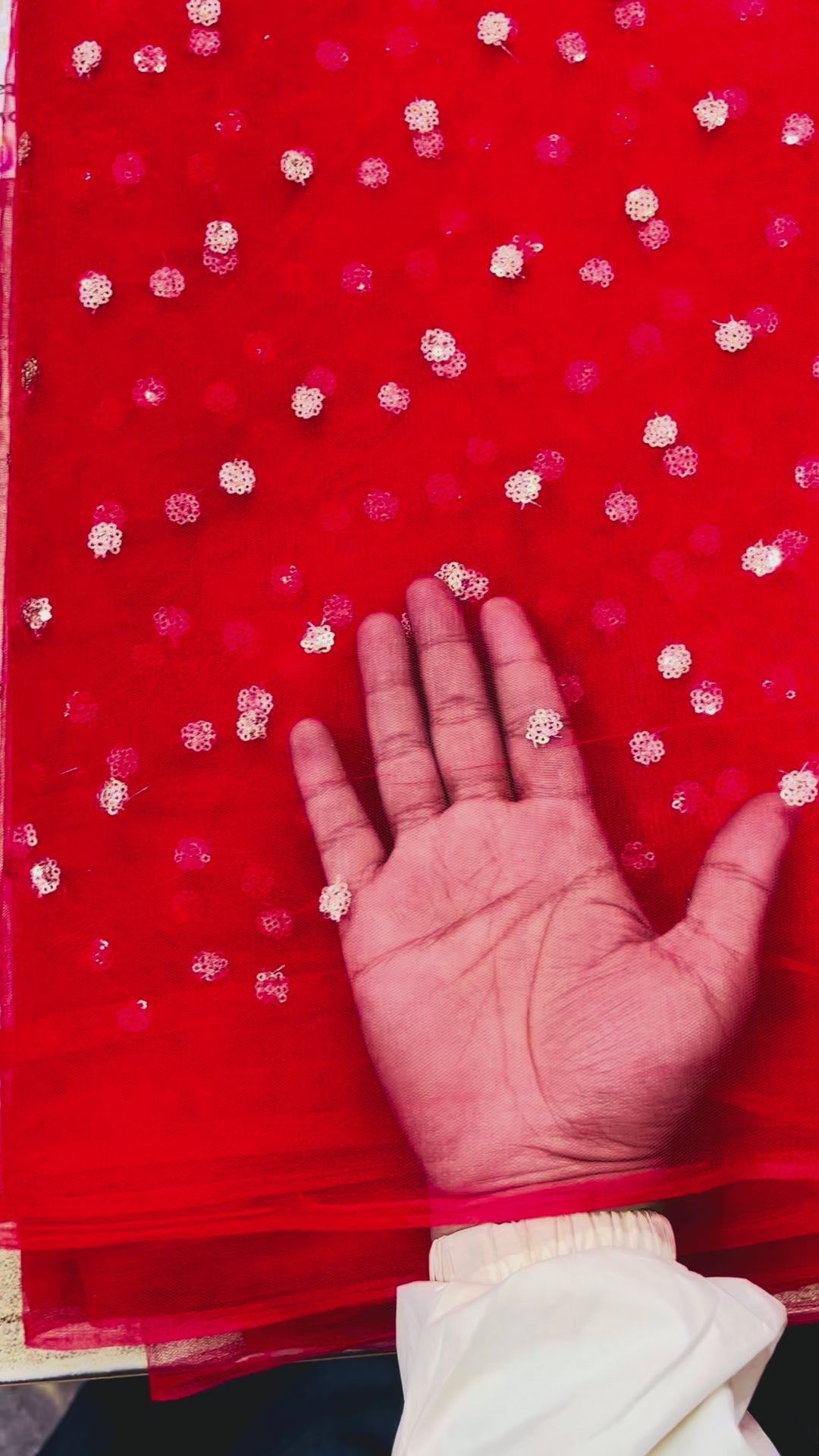 Red Butti Net Fabric