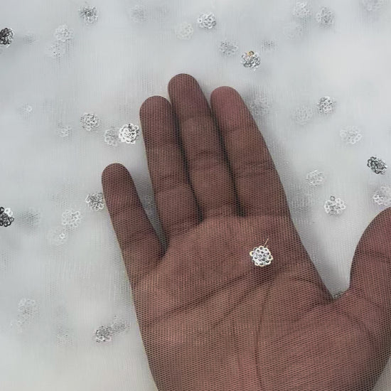 White Silver Butti Net Fabric