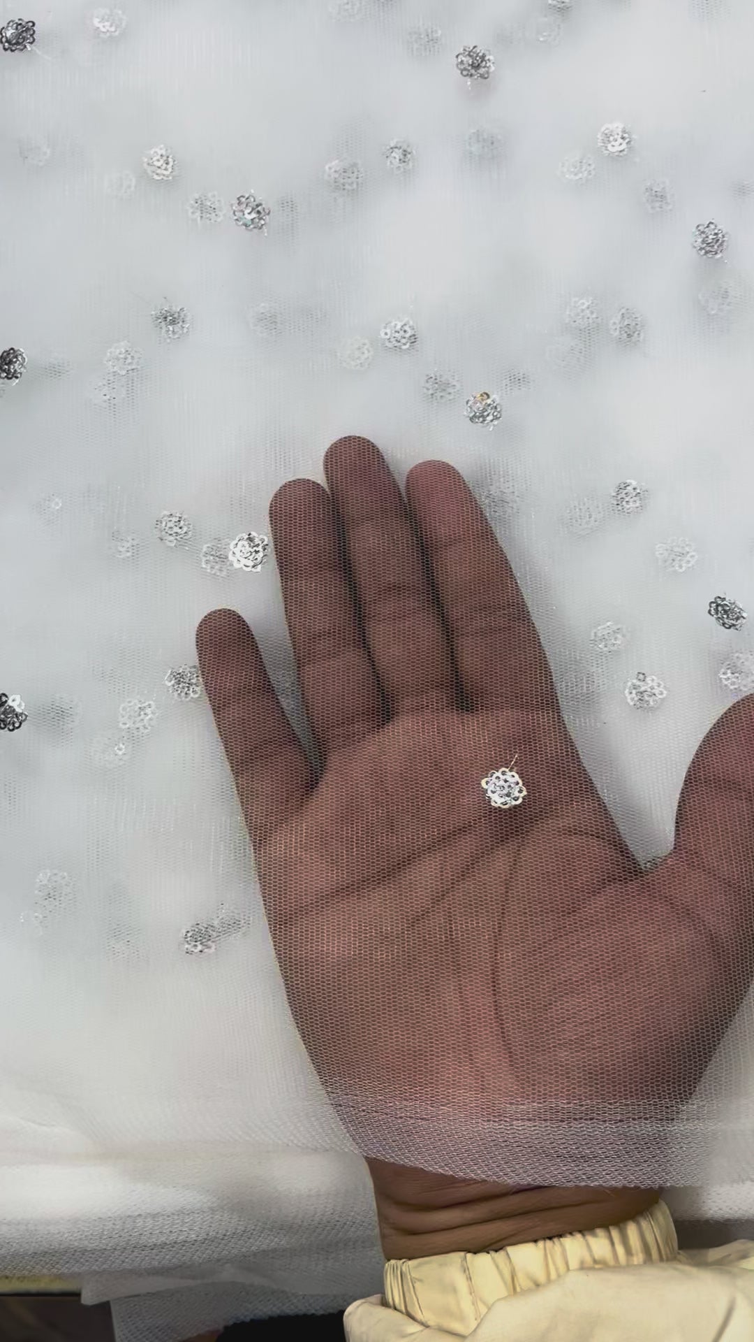 White Silver Butti Net Fabric