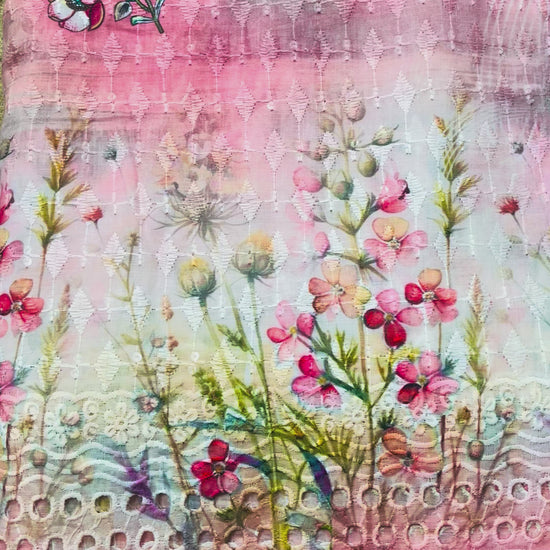 Poly Cotton Digital Chikankari Fabric