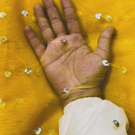 Mustard Butti Net Fabric