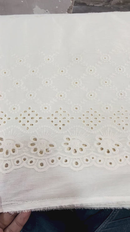 Buy Kora Cotton Dyeable Border Pattern Chikankari Embroidered Fabric 045