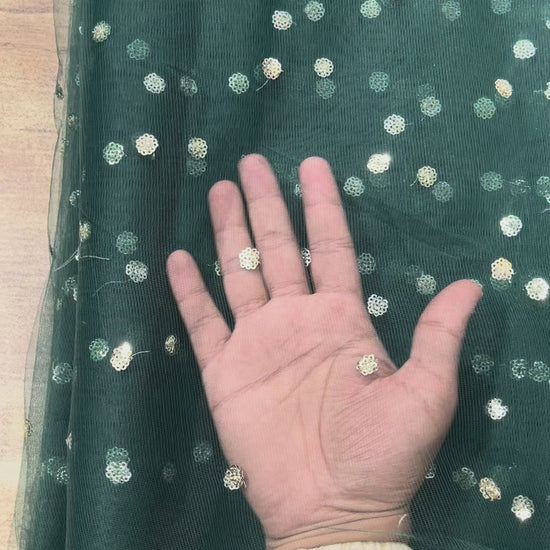  Bottle Green Butti Net Fabric