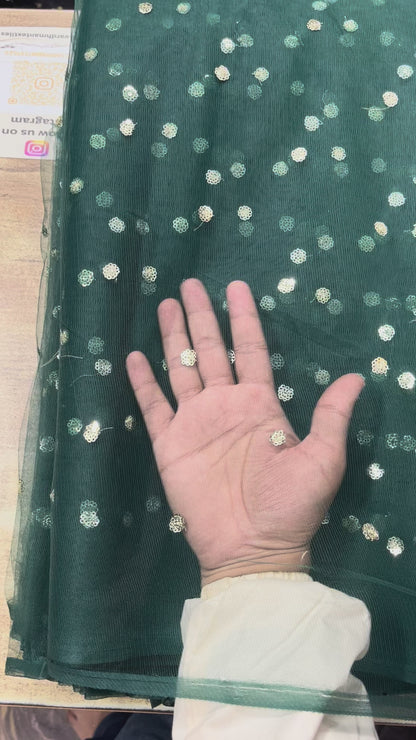  Bottle Green Butti Net Fabric