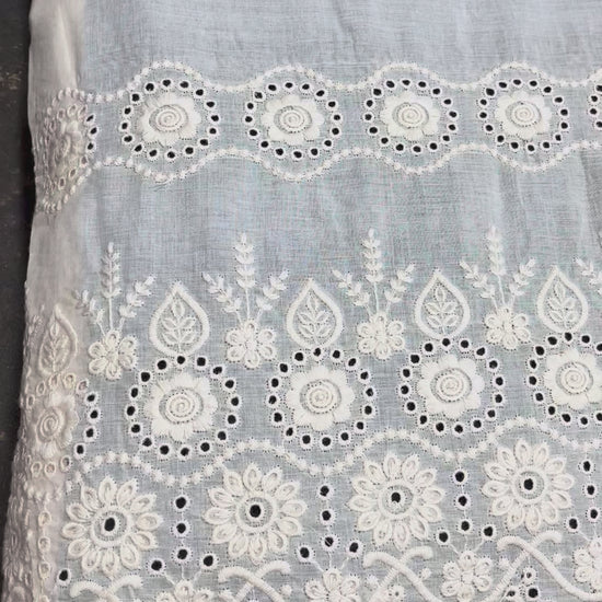 Kora Cotton Dyeable Border Pattern Chikankari Embroidered Fabric