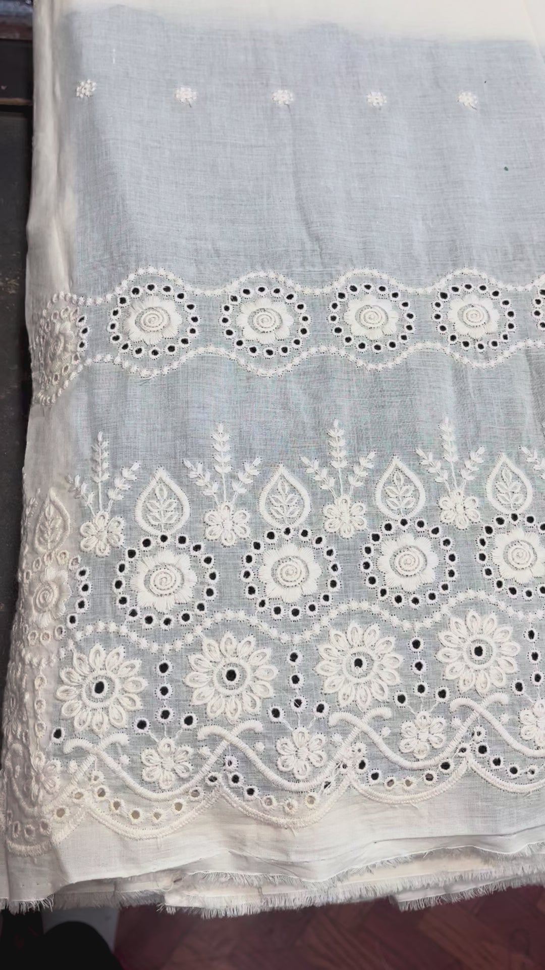Kora Cotton Dyeable Border Pattern Chikankari Embroidered Fabric
