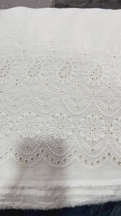 Buy Kora Cotton Dyeable Border Pattern Chikankari Embroidered Fabric 042
