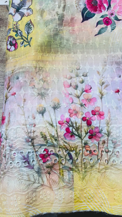 Poly Cotton Digital Chikankari Fabric